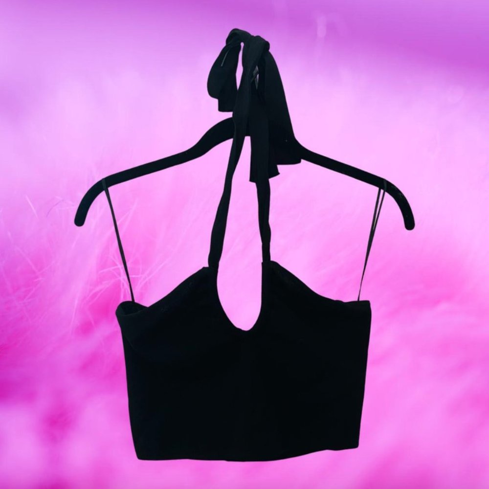 Black Cropped Halter Top